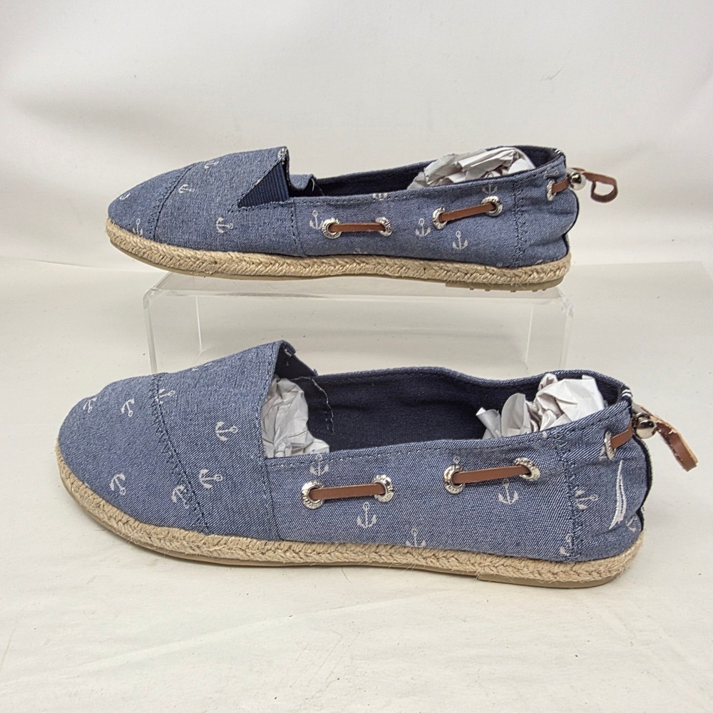 Nautica Rudder 2 Espadrille Flats Women 6 Blu Anchor Print Nautical Slip On Shoe